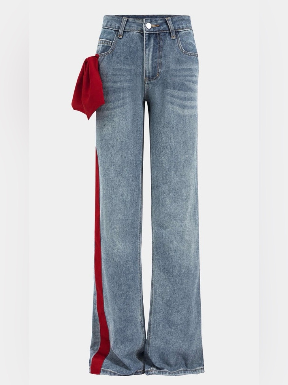 Micas Red Bow Detail Straight Leg Jeans Size Medium NWOT